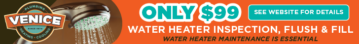 Venice Plumbing water heater inspection leaderboard banner with affordable service pricing